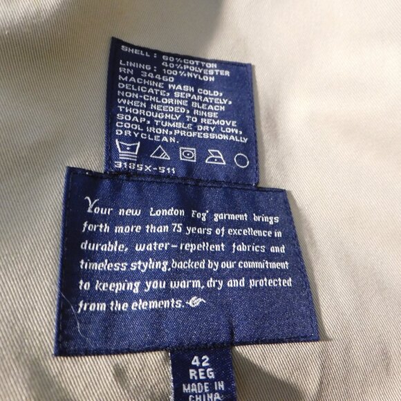 London Fog Khaki Double Breasted Trench Coat with Zip Out Liner 42 Reg Belted - Picture 6 of 15